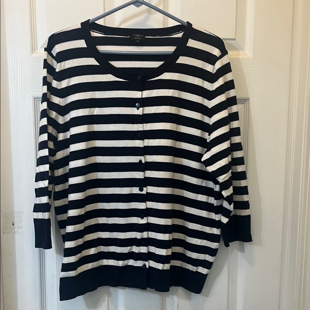 Talbots Black and White Striped Cardigan